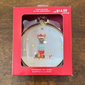 Festive Glass Ornament with Dog Design - Red and Gold